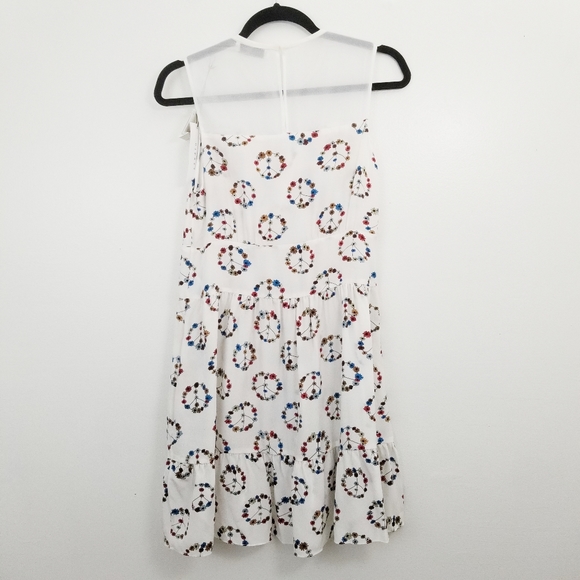 Sandro Floral Peace Sign Mini Dress Silk Sheer Mesh Illusion Neckline NEW - Picture 4 of 9